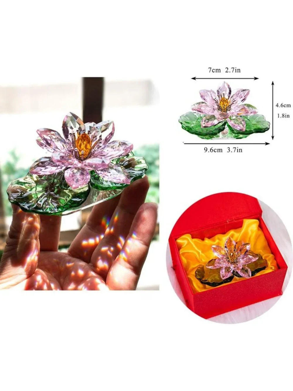 Pink Sparkle Crystal Lotus Flower Decor | Feng Shui Home Accent | Gift-Ready